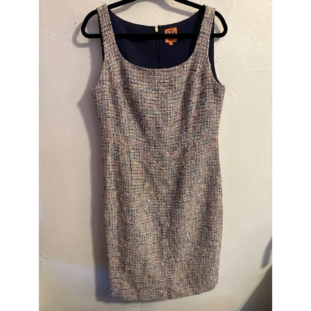 Tory Burch Emma Knotted Tweed Sleeveless Midi Lined Dress Size 12 - Picture 1 of 16